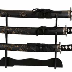32579 - Set de 3 katanas. Noir. Socle
