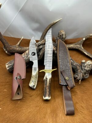 Set Bowie de chasse et couteau skinner “The HUNTER” : Manche en bois de Cerf avec étui en Cuir ref S603
