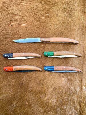 Lot de 5 couteaux de poche manche bois olivier Ref G009 avec gravure prénom