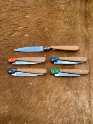 Lot de 5 couteaux de poche manche bois olivier Ref G010 avec gravure prénom