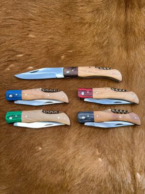 Lot de 5 couteaux de poche manche bois olivier Ref G013 avec gravure prénom