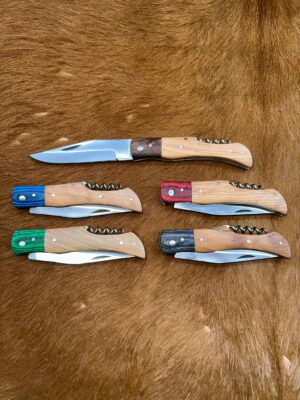 Lot de 5 couteaux de poche manche bois olivier Ref G013 avec gravure prénom
