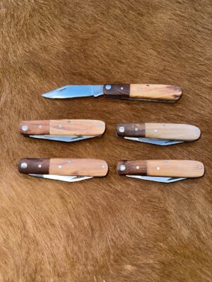 Lot de 5 couteaux de poche manche bois olivier Ref G018 avec gravure prénom