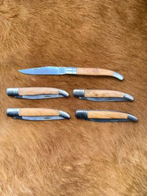 Lot de 5 couteaux de poche manche bois olivier Ref G019 avec gravure prénom