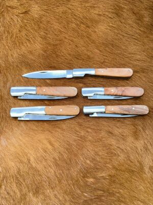Lot de 5 couteaux de poche manche bois olivier Ref LT05 avec gravure prénom