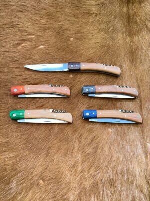 Lot de 5 couteaux de poche manche bois olivier Ref G004 avec gravure prénom offert