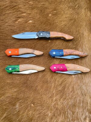 Lot de 5 couteaux de poche manche bois olivier Ref G005 avec gravure prénom offert