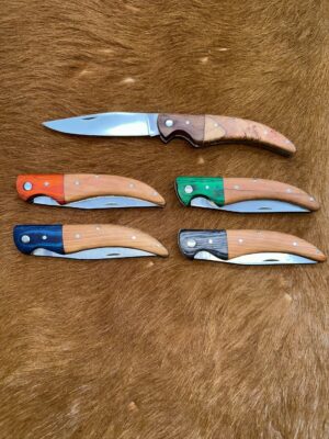 Lot de 5 couteaux de poche manche bois olivier Ref G006 avec gravure prénom offert