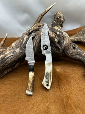 Set couteau à dépecer avec mini-couteau : Manche en bois de Cerf avec étui en Cuir ref cd31