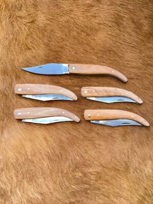 Lot de 5 couteaux de poche manche bois olivier Ref LT22 avec gravure prénom