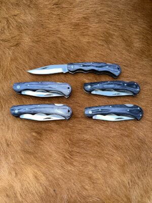 Lot de 5 couteaux de poche manche bois olivier Ref LT37 avec gravure prénom