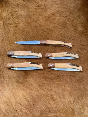Lot de 5 couteaux de poche manche bois olivier Ref LT44 avec gravure prénom