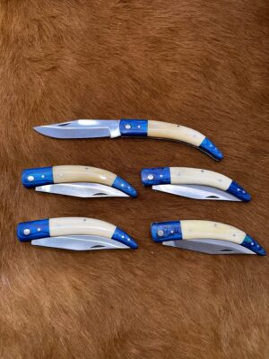 Lot de 5 couteaux de poche manche bois olivier Ref LT53 avec gravure prénom