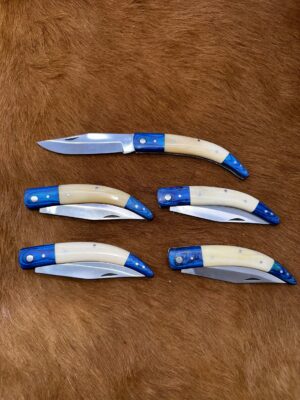 Lot de 5 couteaux de poche manche en os et en bois Ref LT53 avec gravure prénom