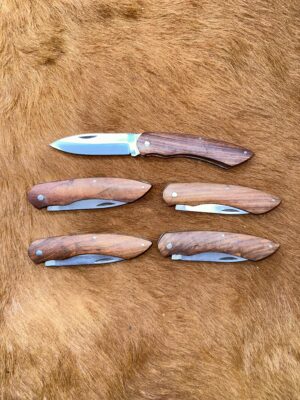 Lot de 5 couteaux de poche manche bois olivier Ref LT58 avec gravure prénom
