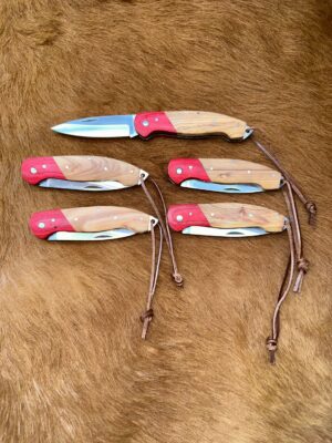 Lot de 5 couteaux de poche manche bois olivier Ref LT83 avec gravure prénom