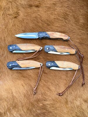 Lot de 5 couteaux de poche manche bois olivier Ref LT80 avec gravure prénom