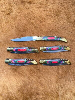 Lot de 5 couteaux de poche manche bois olivier Ref LT73 avec gravure prénom