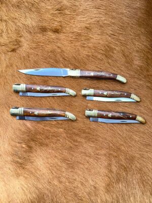 Lot de 5 couteaux de poche manche bois olivier Ref LT78 avec gravure prénom