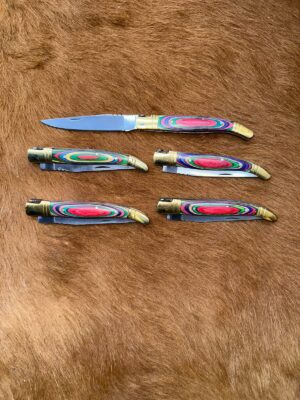 Lot de 5 couteaux de poche manche bois olivier Ref LT71 avec gravure prénom