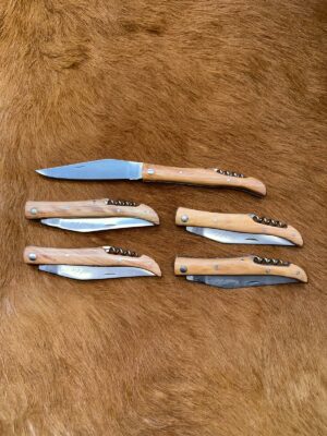 Lot de 5 couteaux de poche manche bois olivier Ref LT63 avec gravure prénom