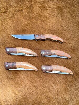 Lot de 5 couteaux de poche manche bois olivier Ref LT49 avec gravure prénom