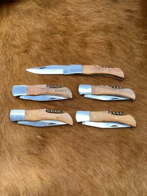 Lot de 5 couteaux de poche manche bois olivier Ref LT60 avec gravure prénom