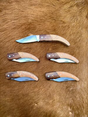 Lot de 5 couteaux de poche manche bois olivier Ref LT34 avec gravure prénom