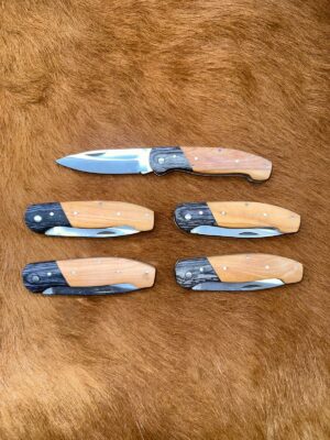 Lot de 5 couteaux de poche manche bois olivier Ref LT14 avec gravure prénom