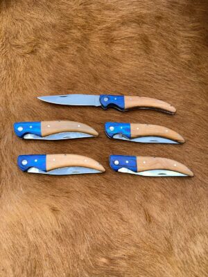 Lot de 5 couteaux de poche manche bois olivier Ref G040 avec gravure prénom