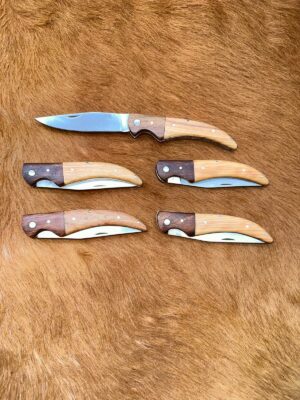 Lot de 5 couteaux de poche manche bois olivier Ref G039 avec gravure prénom