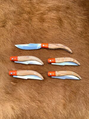Lot de 5 couteaux de poche manche bois olivier Ref G042 avec gravure prénom