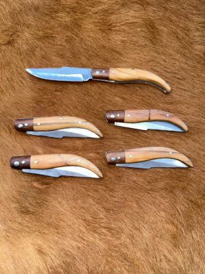 Lot de 5 couteaux de poche manche bois olivier Ref G041 avec gravure prénom