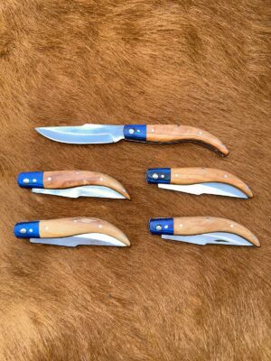 Lot de 5 couteaux de poche manche bois olivier Ref G044 avec gravure prénom