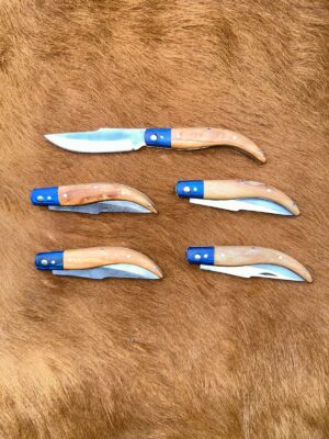 Lot de 5 couteaux de poche manche bois olivier Ref G046 avec gravure prénom