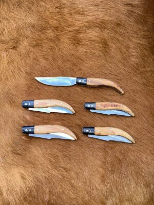 Lot de 5 couteaux de poche manche bois olivier Ref G045 avec gravure prénom