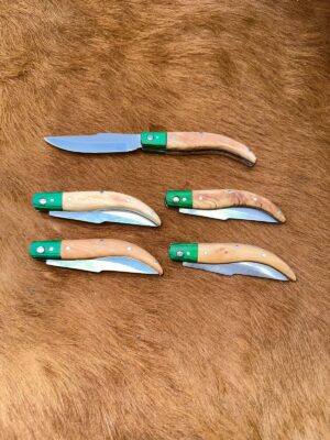 Lot de 5 couteaux de poche manche bois olivier Ref G047 avec gravure prénom