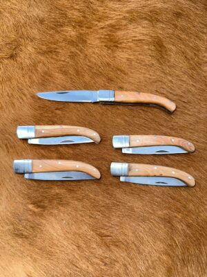 Lot de 5 couteaux de poche manche bois olivier Ref LT24 avec gravure prénom