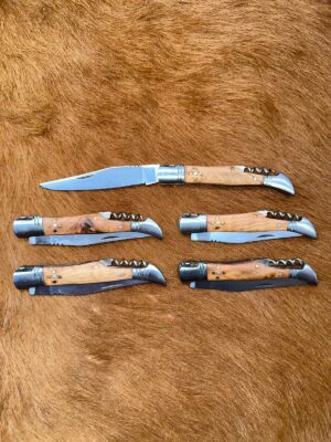 Lot de 5 couteaux de poche manche bois olivier Ref G048 avec gravure prénom
