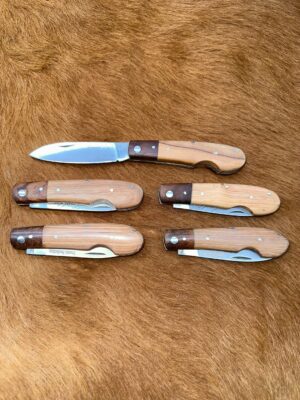 Lot de 5 couteaux de poche manche bois d'olivier Ref LT15 avec gravure prénom