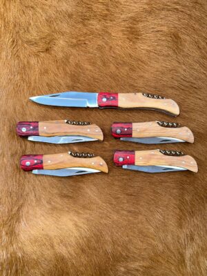 Lot de 5 couteaux de poche manche bois d'olivier Ref LT67 avec gravure prénom