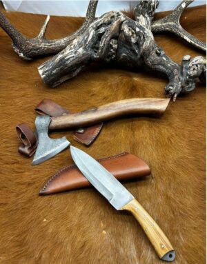 Set brute de forge hache + couteau fixe en acier brute de forge ref ST50