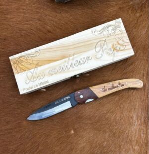 IDKDO, coffret couteau de poche pradel gravure furry avec boîte Cadeau en bois personnalisé joyeux noel ref T908