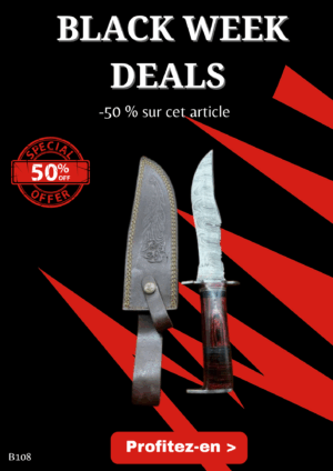 Opération BLACK WEEK -50% sur cet article Bowie lame en acier damas 256 couches manche en bois ref B108