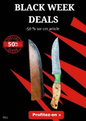Opération BLACK WEEK -50% sur cet article Couteau Damas 256 couches manche en bois d'olivier ref D13