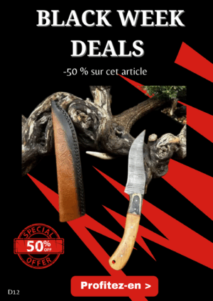 Opération BLACK WEEK -50% sur cet article Couteau Damas 256 couches manche en bois d'olivier ref D12