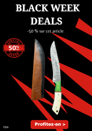 Opération BLACK WEEK -50% sur cet article Couteau chasse lame damas 256 couches Manche en os ref D96