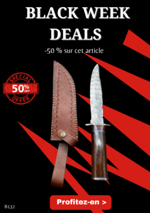 Opération BLACK WEEK -50% sur cet article Bowie lame en acier damas 256 couches manche en bois ref B132