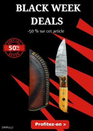 Opération BLACK WEEK -50% sur cet article Magnifique couteau lame en acier damas 256 couches manche en bois d'olivier Ref DMN117