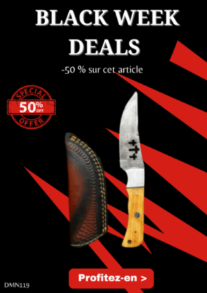 Opération BLACK WEEK -50% sur cet article Magnifique couteau lame en acier damas 256 couches manche en bois d'olivier Ref DMN119